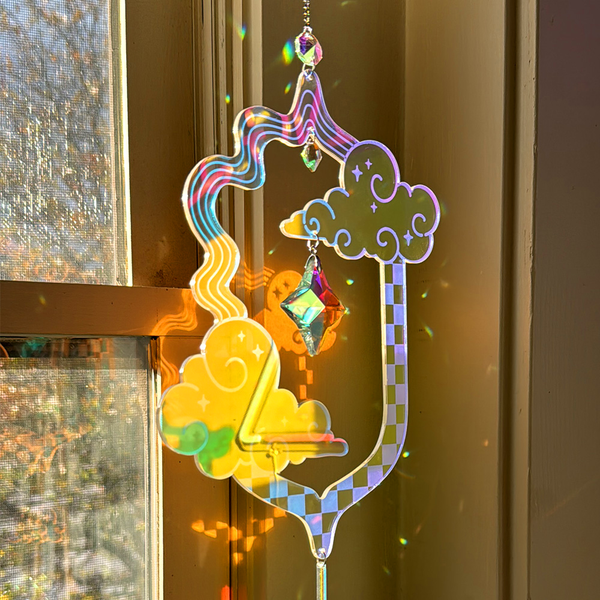 Dream Veil Suncatcher - whimsical frame with clouds and glass star prism center